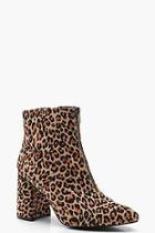 Boohoo Zip Front Leopard Block Heel Shoe Boots