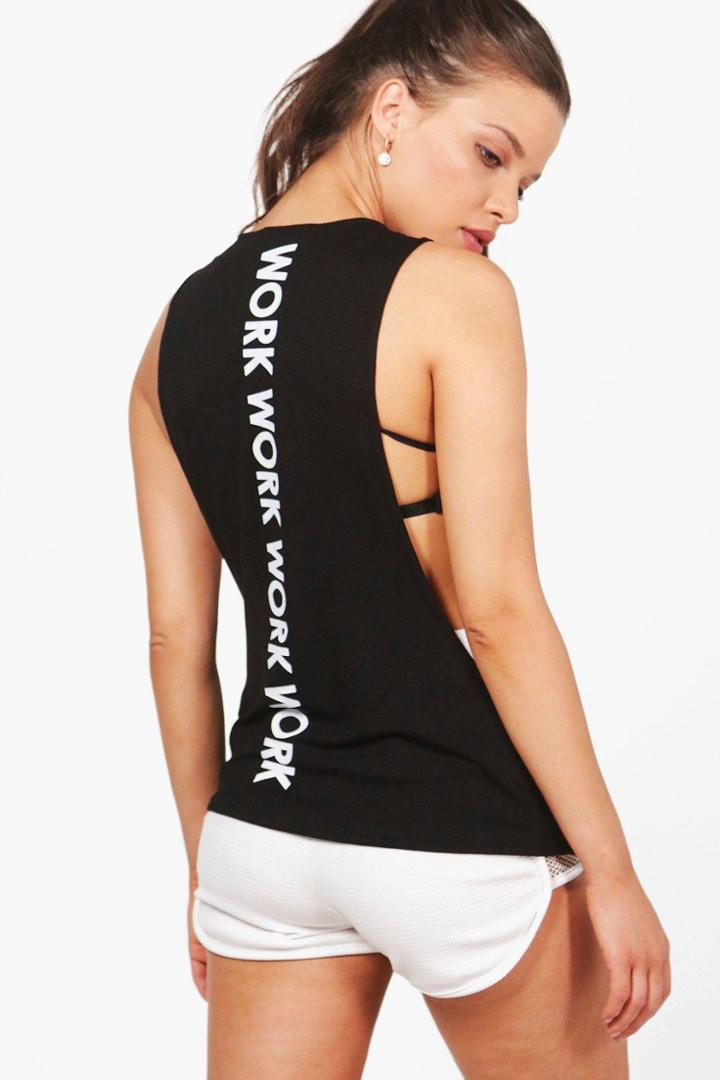 Boohoo Bella Work Slogan Running Tank Top Black