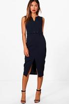 Boohoo Split Front Woven Tailored Belted Dress