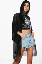Boohoo Kerry Mesh Kimono With Eyelash Lace Hem