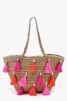 Boohoo Keira Multi Colour Tassel Straw Bag