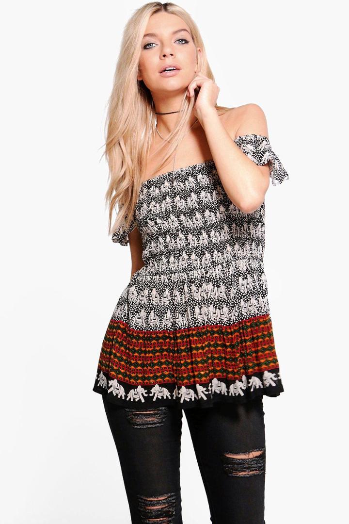 Boohoo Amelia Mixed Print Bardot Top Multi