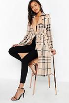 Boohoo Check Suedette Trench Coat