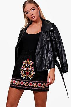 Boohoo Sadie Embroidered Front Woven Mini Skirt
