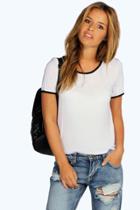 Boohoo Petite Gemma T Shirt With Binding White