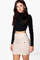 Boohoo Harper Highwaist Lace Up Detail Suedette Mini Skirt