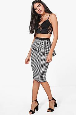 Boohoo Havana Peplum Gingham Midi Skirt
