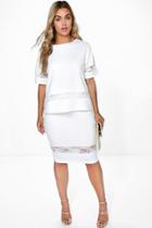 Boohoo Plus Caroline Lace Panel Midi Skirt Ivory