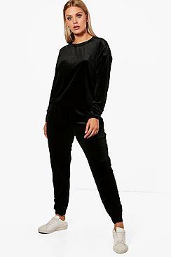 Boohoo Plus Velvet Top And Sweat Pants