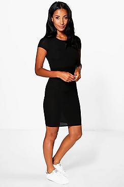 Boohoo Joanie Ribbed Cap Sleeved Bodycon Dress