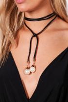 Boohoo Plus Alana Leather Pearl Trim Choker Black