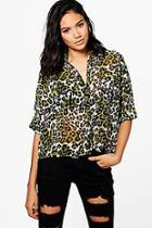Boohoo Laila Leopard Print Crop Pocket Shirt