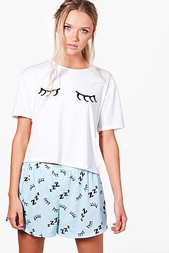 Boohoo Anya Eyelas Print T-shirt & Short Set