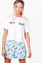 Boohoo Anya Eyelas Print T-shirt & Short Set