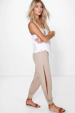 Boohoo Ria Basic Jersey Split Side Hareem Trousers