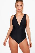 Boohoo Plus Emily Ruched Waist Deep Plunge Swimsuit