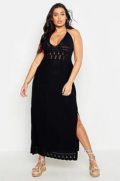 Boohoo Plus Crochet Halter Neck Maxi Dress