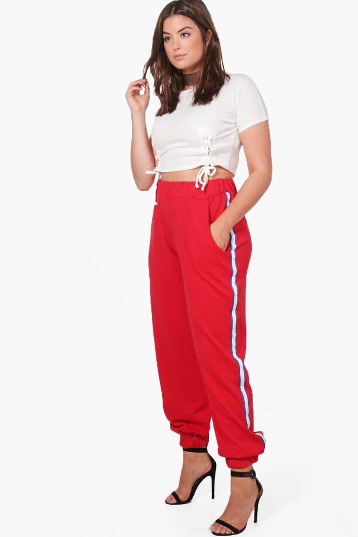 Boohoo Plus Katy Side Stripe Jog Pant Red