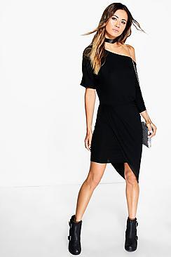 Boohoo Verity Off Shoulder Ruched Wrap Dress