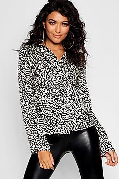 Boohoo Twist Front Leopard Shirt