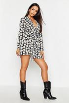 Boohoo Woven Daisy Print Plunge Twist Mini Dress