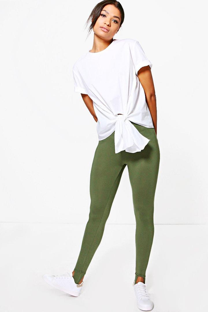 Boohoo Mya Basic Jersey Stirrup Leggings Khaki