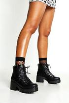 Boohoo Metal Trim Chunky Block Heel Hiker Boots