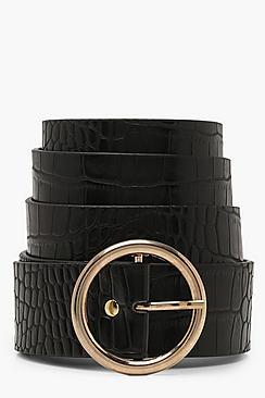 Boohoo Croc Circle Buckle Boyfriend Belt