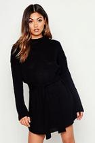 Boohoo Belted Crew Neck Mini Dress