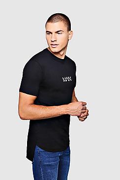 Boohoo Original Man Logo Longline T-shirt With Step Hem