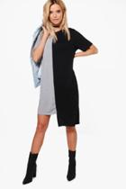 Boohoo Maisy Stepped Hem Colour Block Shift Dress Grey