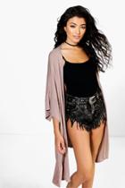 Boohoo Paige Oversized Side Split Jersey Kimono Mocha