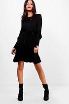 Boohoo Micro Frill Belted Skater Dress