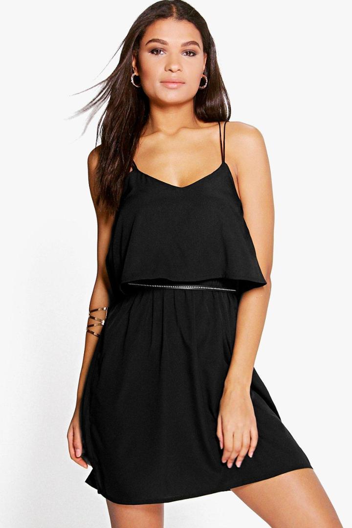 Boohoo Lianne Cross Back Frill Sundress Black