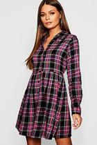 Boohoo Bright Tartan Brushed Shirt Dress