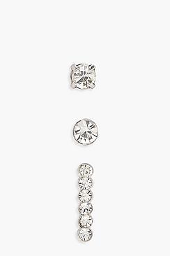 Boohoo Melissa Mixed Diamante Stud And Bars 3pk