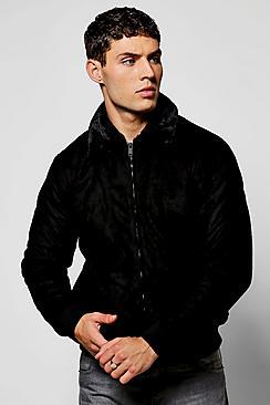 Boohoo Black Faux Suede Harrington Jacket