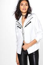 Boohoo Megan Satin Contrast Piping Western Shirt