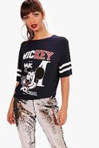 Boohoo Disney Mickey Splice Stripe Sleeve Jersey Top