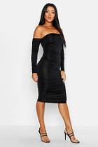 Boohoo Off Shoulder Long Sleeved Ruched Mini Dress