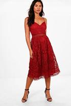 Boohoo Molly Lace Trim Detail Midi Skater Dress