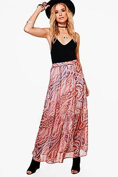 Boohoo Lilia Paisley Print Maxi Skirt