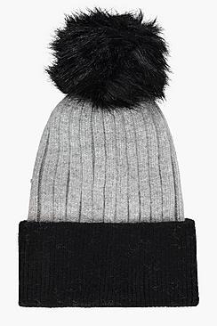 Boohoo Colour Block Faux Fur Beanie