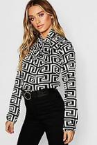 Boohoo Geo Print Satin Pussybow Blouse