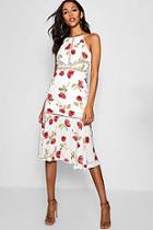 Boohoo Floral Print Panelled Ruffle Hem Midi Dress