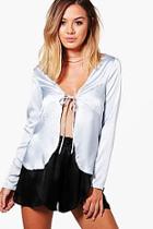 Boohoo Petite Lily Tie Front Plunge Blouse