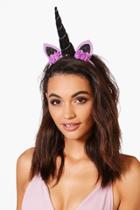 Boohoo Louise Floral Unicorn Headband Black
