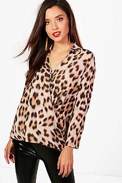 Boohoo Zoe Leopard Print Wrap Shirt