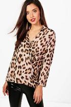 Boohoo Zoe Leopard Print Wrap Shirt