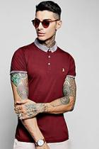 Boohoo Jersey Polo With Jaquard Collar